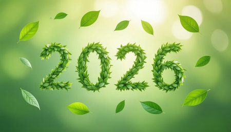 Green leaves grow in 2026 word. Ecology conceptの素材