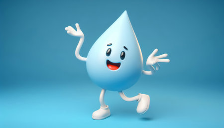 Funny water drop cartoon smiling. World Water Dayの素材