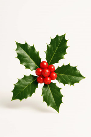 Red holly berries isolated on white backgroundの素材