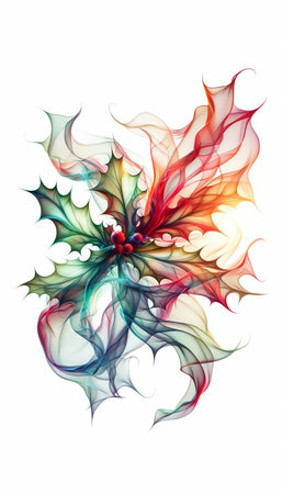 Abstract holly represented by soft silk floating gently in the background. Christmas celebration timeの素材