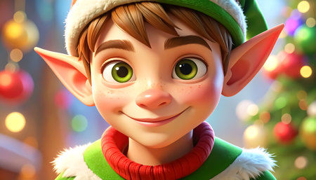 Adorable 3D cute elf cartoon in the forestの素材