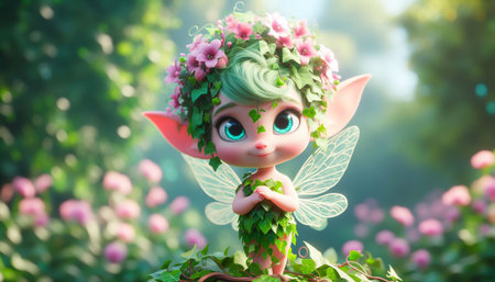 Adorable 3D cute elf cartoon in the forestの素材