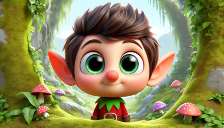 Adorable 3D cute elf cartoon in the forestの素材