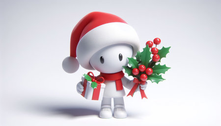 White figure cartoon with santa hat on white backgroundの素材