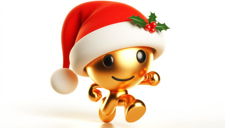 Golden figure cartoon with santa hat on white backgroundの素材