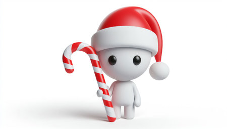 White figure cartoon with santa hat on white backgroundの素材