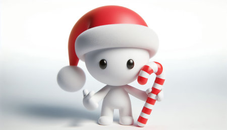 White figure cartoon with santa hat on white backgroundの素材