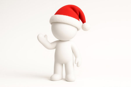 White figure cartoon with santa hat on white backgroundの素材