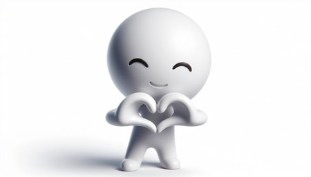 3D white figure cartoon making a heart with hands, on a white backgroundの素材