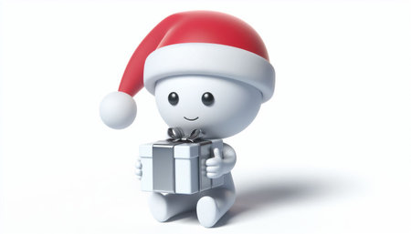 White figure cartoon with santa hat on white backgroundの素材