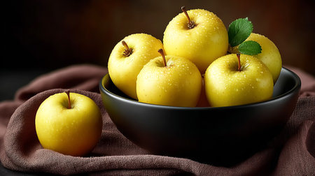 Still life with yellow apples in a bowlの素材