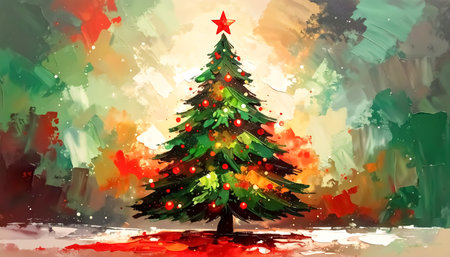 Christmas tree painting illustrationの素材