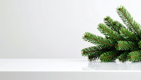 Christmas pine branch on white backgroundの素材