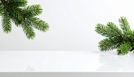 Christmas pine branch on white backgroundの素材