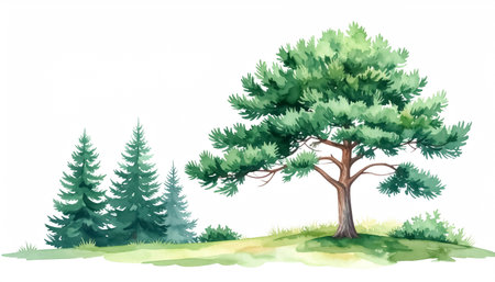 Christmas tree watercolor illustrationの素材