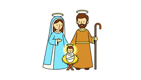 Flat illustration of the Holy Family with the Child Jesusの素材