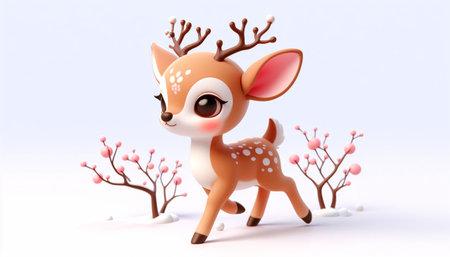 Funny 3D adorable deer cartoonの素材