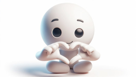 3D white figure cartoon making a heart with hands, on a white backgroundの素材