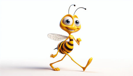 3D Illustration of a cartoon character with a bee costume.の素材