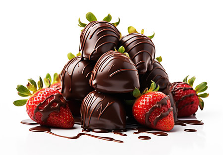 strawberries and chocolate isolated on a white background. 3d illustrationの素材