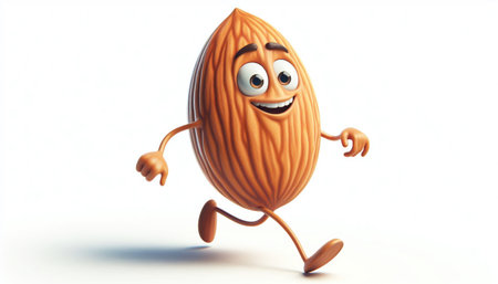 3d rendered illustration of a almond character running in a white backgroundの素材