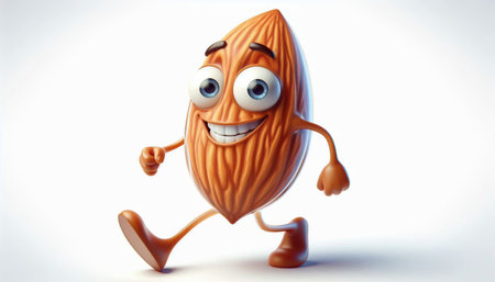 Cartoon character of almond on white background. 3D illustration.の素材
