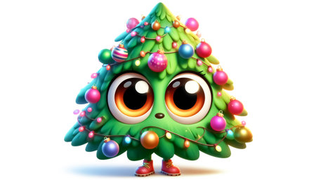 3D cute adorable Christmas tree cartoonの素材