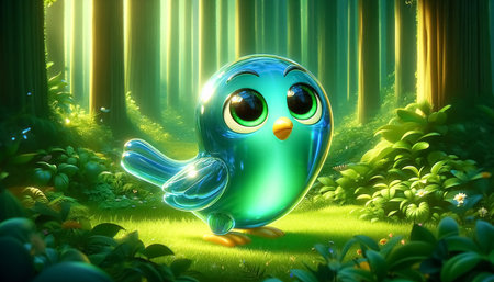 Cute bird in the forest. 3D illustration. Fantasy.の素材
