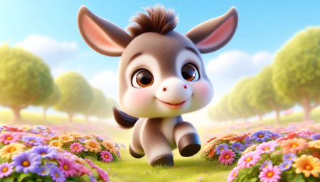 Funny adorable cartoon of a donkeyの素材