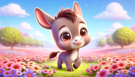 Funny adorable cartoon of a donkeyの素材