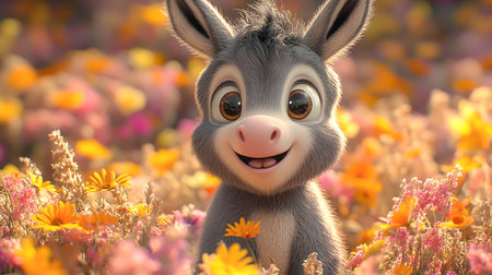 Funny adorable cartoon of a donkeyの素材