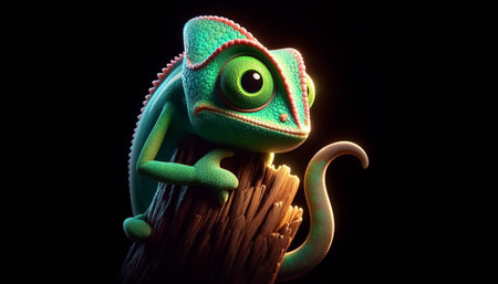 Illustration of a 3D cute adorable chameleon cartoonの素材