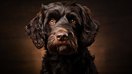 Majestic portrait of a dog on a dark backgroundの素材