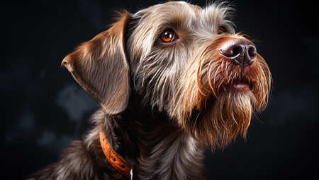 Majestic portrait of a dog on a dark backgroundの素材