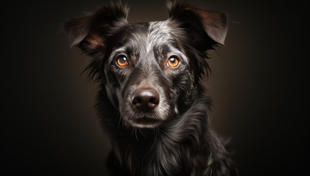 Majestic portrait of a dog on a dark backgroundの素材