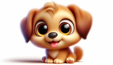 Funny cartoon of a puppy on white backgroundの素材