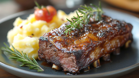 Grilled steak cut into slices and seasoned with rosemaryの素材