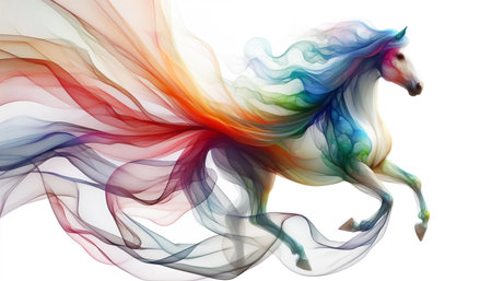 Abstract horse represented by soft silk floating gently in the backgroundの素材