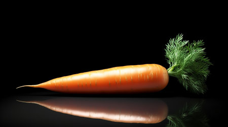 Ripe carrot isolated on black background. Vegetables for healthy foodの素材