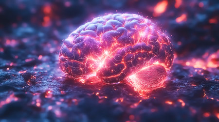 Electrical impulses around the human brain. Science and technology conceptの素材