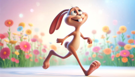 3D cartoon of a cute clumsy rabbit illustration. Free copy spaceの素材