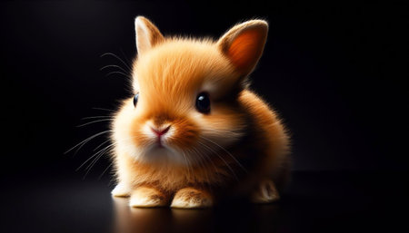 Small rabbit isolated on black background with studio lightingの素材