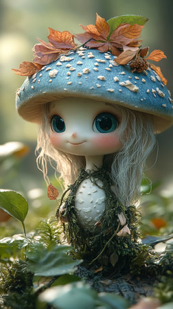 Cute amanita anthropomorphic mushroom cartoon. Fantasy conceptの素材
