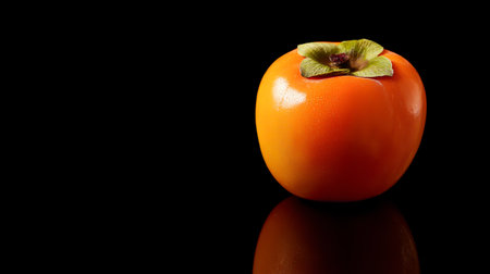 Closeup of persimmon isolated on a black backgroundの素材