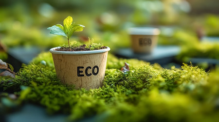 Pot with the word ECO. Concept of environment and ecologyの素材