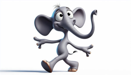 Cute clumsy elephant cartoon in white backgroundの素材