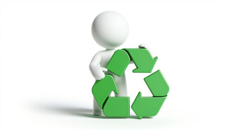 3D white figure with the recycling symbol to raise awareness about protecting planet Earthの素材