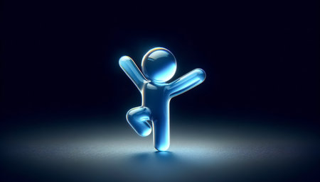 Happy blue transparent 3D figure on dark background. Success conceptの素材