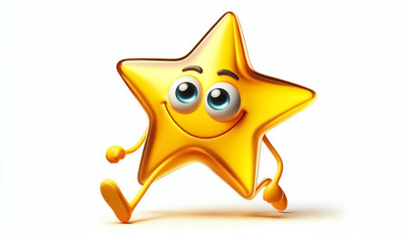 Funny clumsy star cartoon, cute illustration on white background. Free copy spaceの素材