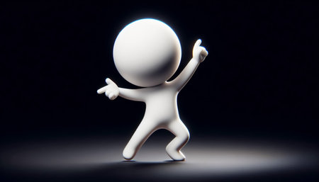 Happy white 3D figure on dark background. Success conceptの素材